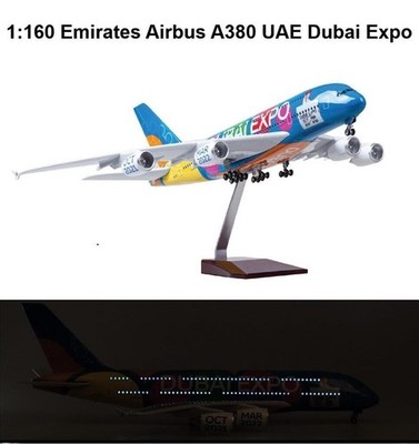 1:160 Dubai Expo 2020 Emirates A380 Plane Model / LED Light Wheel