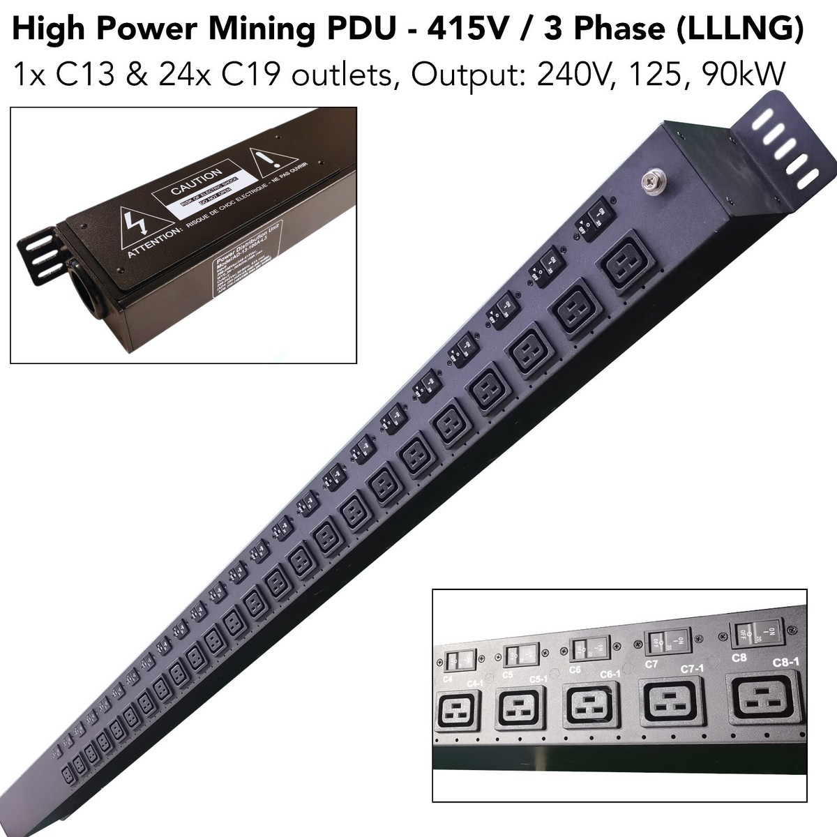 415V 3-Phase High Power Mining PDU | 24x C19 125A Input | 240V