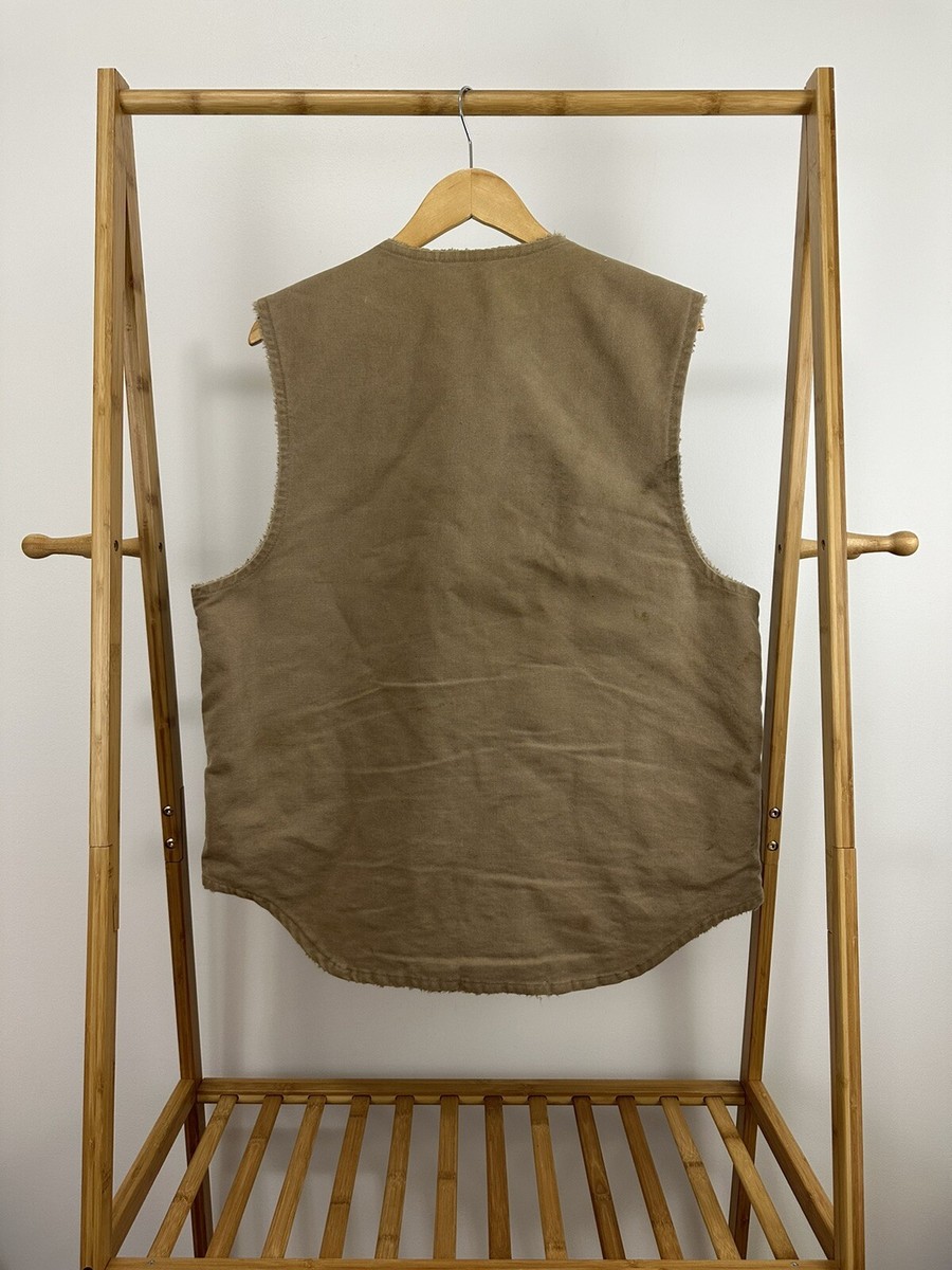 VTG Carhartt Fleece Lined Work WIP Workwear Canvas Tan Vest Size L