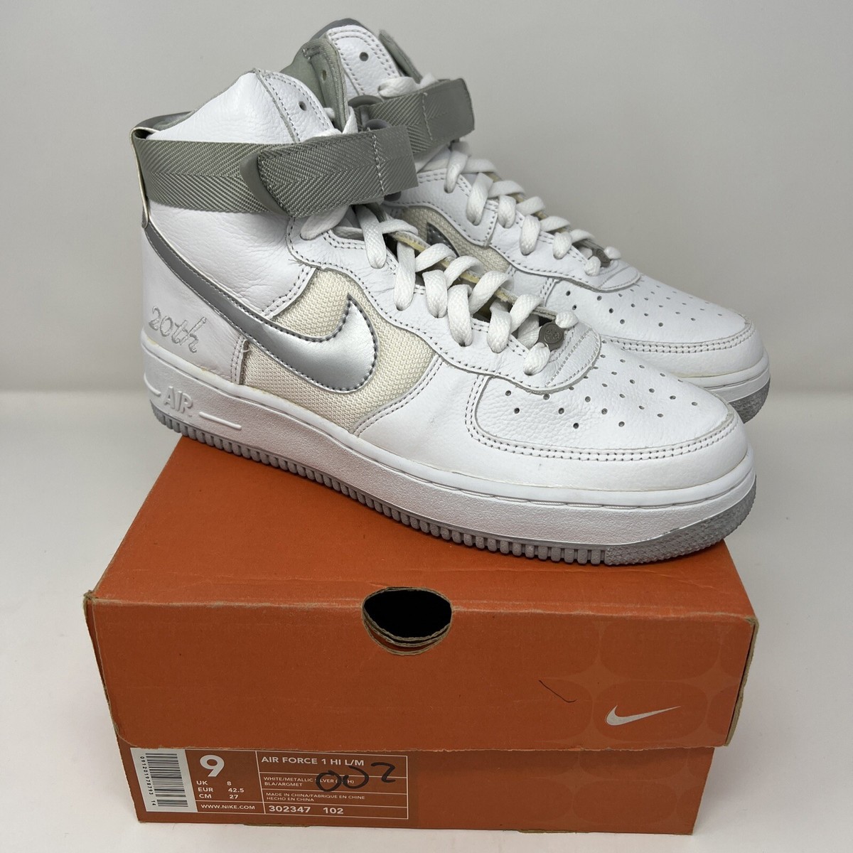 New 2002 NIKE AIR FORCE 1 HI L/M 20th Anniversary Size 9 302347