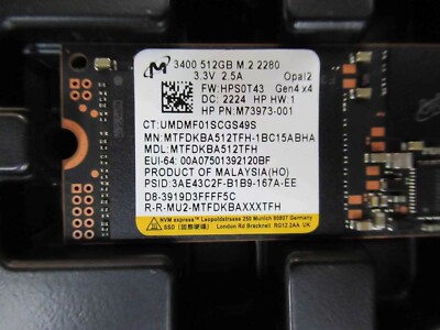 Micron 512GB 3400 Gen4x4 M.2 NVMe PCIe SSD, 6600MB/s Read