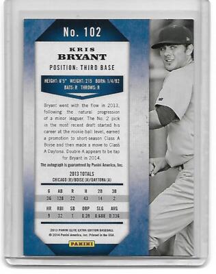 Kris Bryant 2013 Panini Elite Extra Edition Refractor RC Auto SP