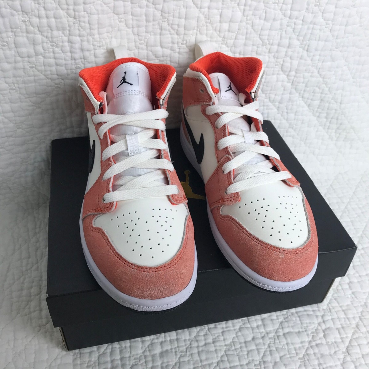 Nike Jordan 1 MID SE (PS) Shoes Big Kids SZ 2Y Team Orange DV1341