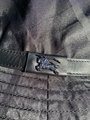 Authentic BURBERRY Bucket Hat Size M Black nova check leather belt