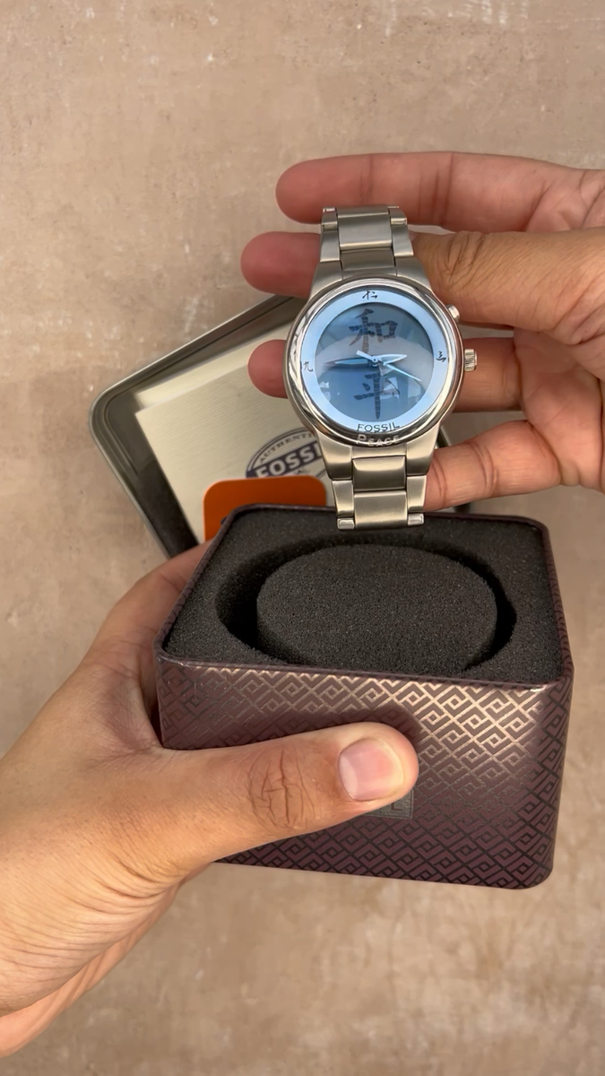 SUPER RARE y2k FOSSIL Big Tic Kanji Peace Watch, JR-8084, Box