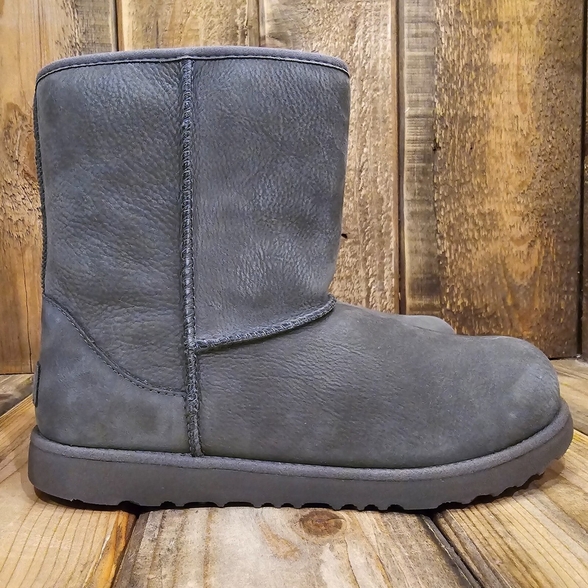 UGG CLASSIC WEATHER SHORT BOOT GREY WATERPROOF LEATHER YOUTH US 6