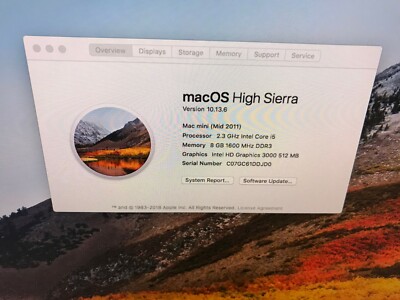 Apple Mac Mini Mid-2011 i5 2.3GHz 8GB RAM 500GB HDD A1347 | eBay