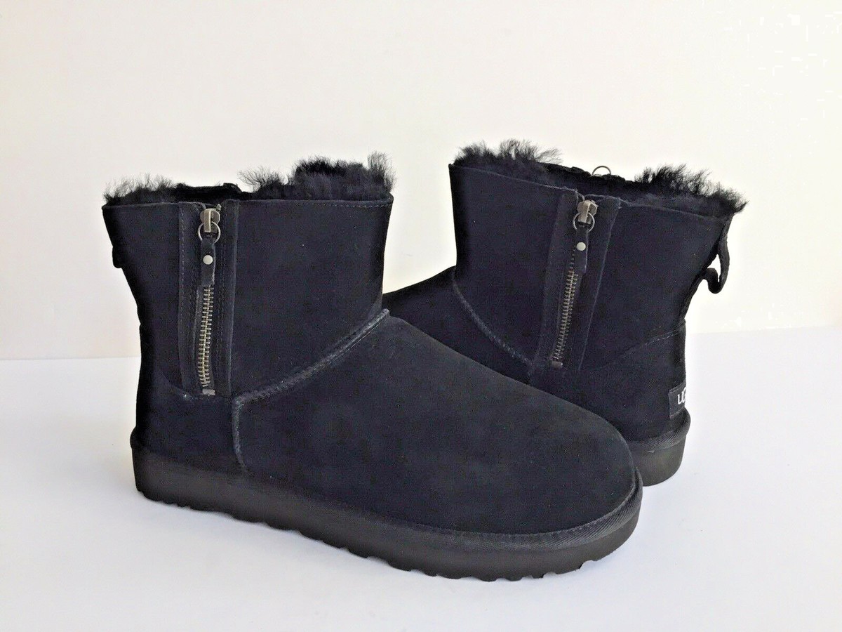 UGG CLASSIC MINI DOUBLE ZIP BLACK WATER RESISTANT BOOT US 6 / EU