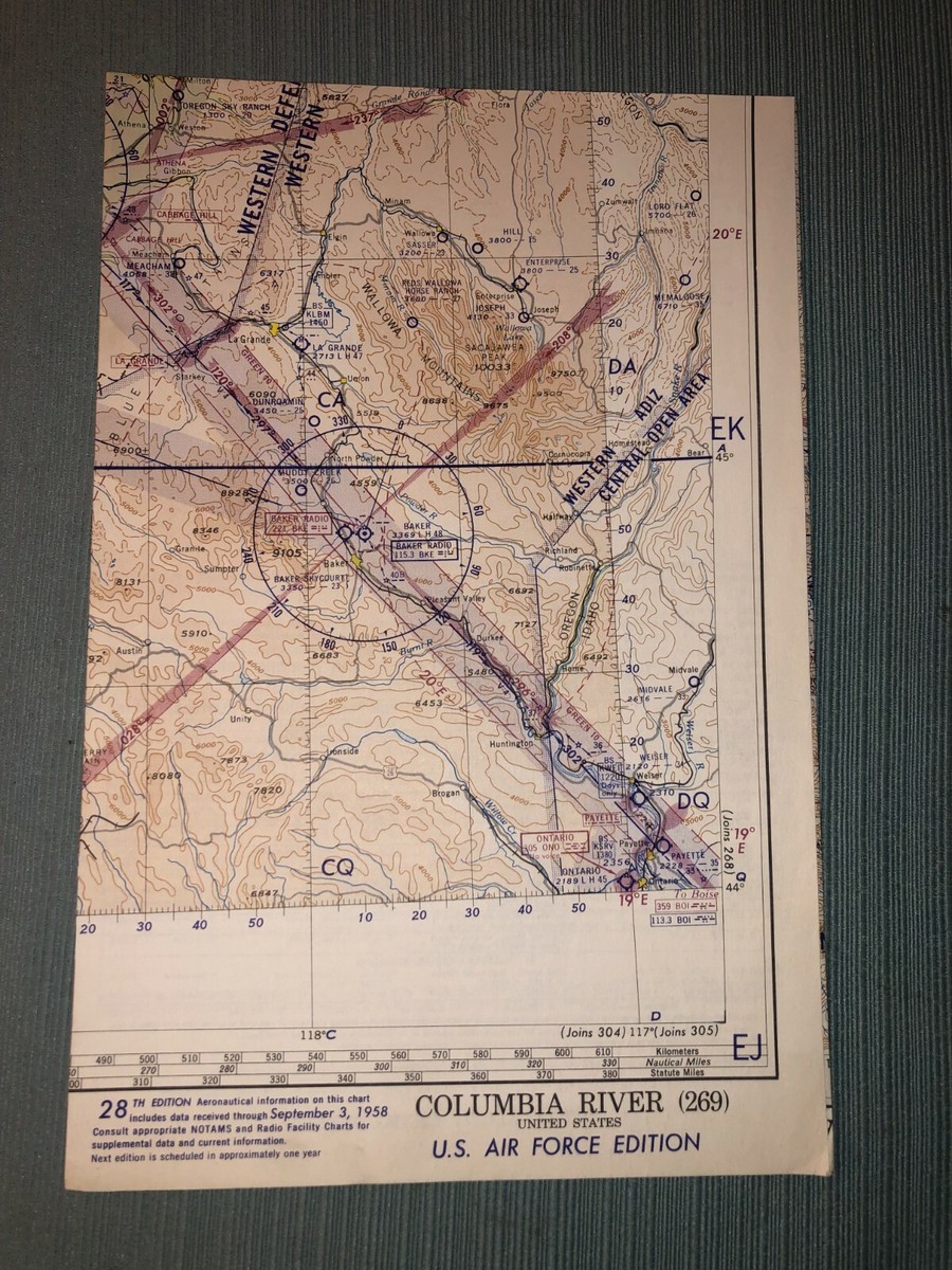 Vintage 1958 USAF Edition Columbia River Flight Chart Map 22 x 28