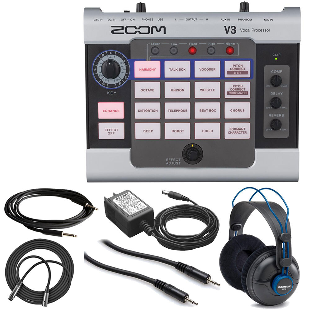 Zoom V3 Vocal Effects Processor + Headphones + Cables + Cloth