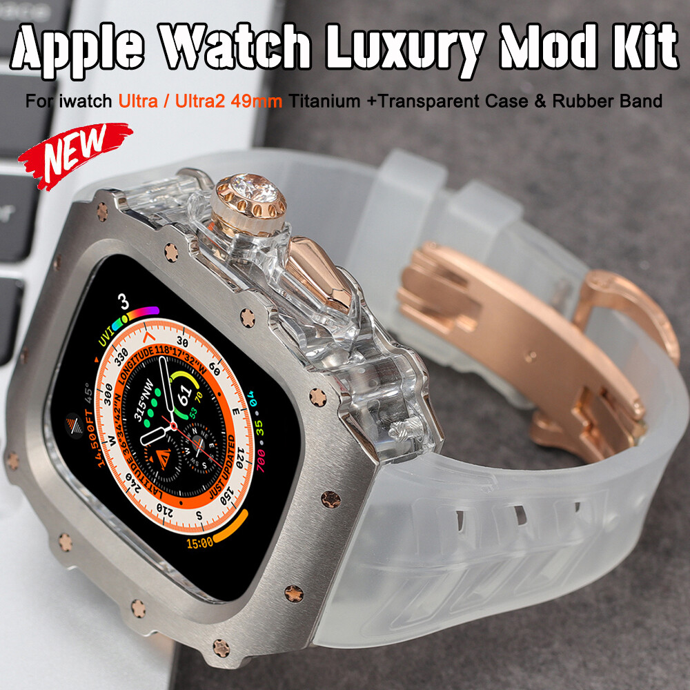 For Apple Watch Ultra3 49mm Titanium+Transparent Case Rubber Band