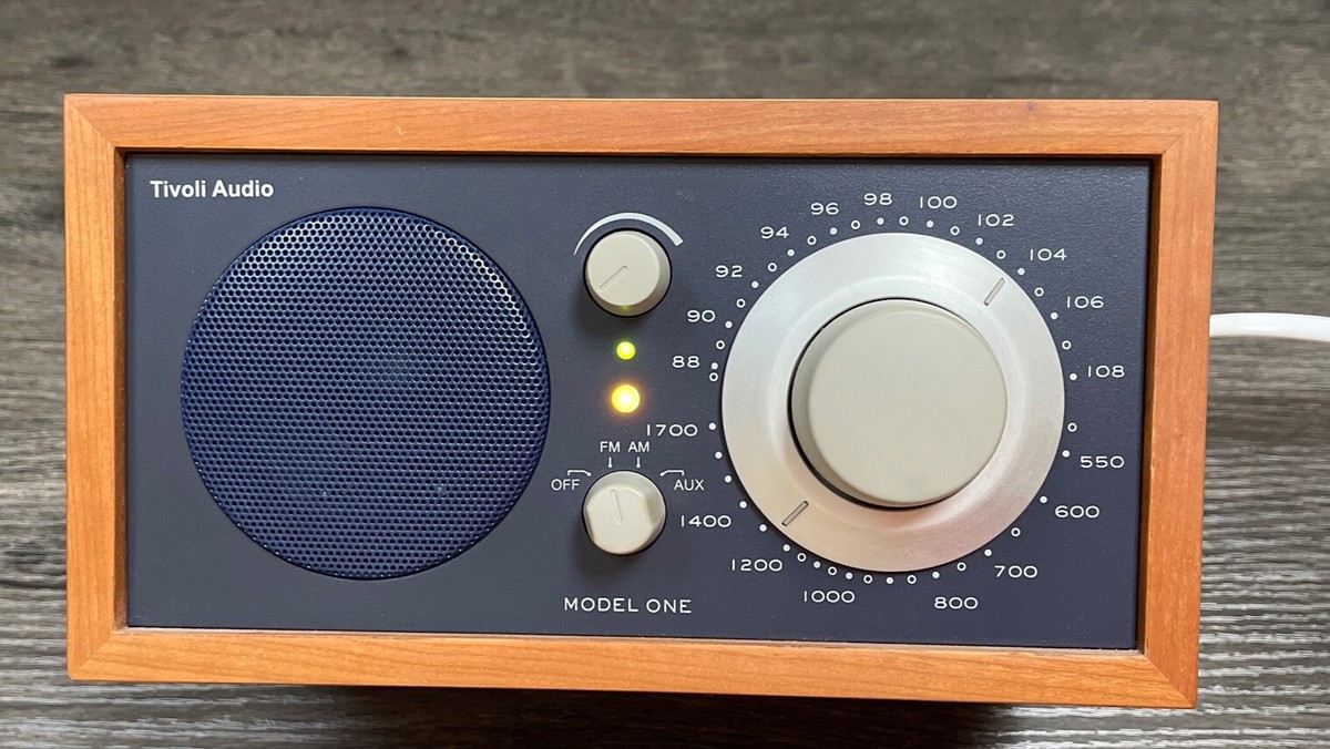 Tivoli Audio Model One AM FM Table Radio, Blue Speaker, Blonde