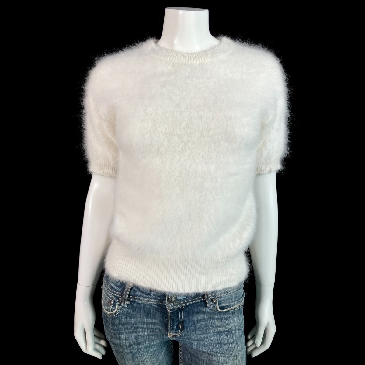 62% Angora Fuzzy MICHAEL KORS Designer Off White Short Sleeve