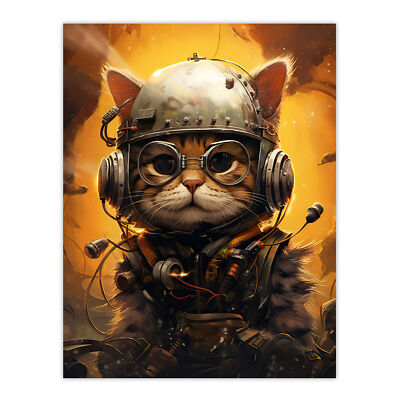 Captain Chuckles Steampunk Cat Cute Fun Artwork Wall Art Poster