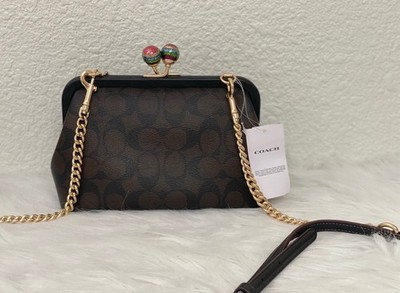 NWT Coach Nora Kisslock Crossbody In Signature Canvas With Glitter