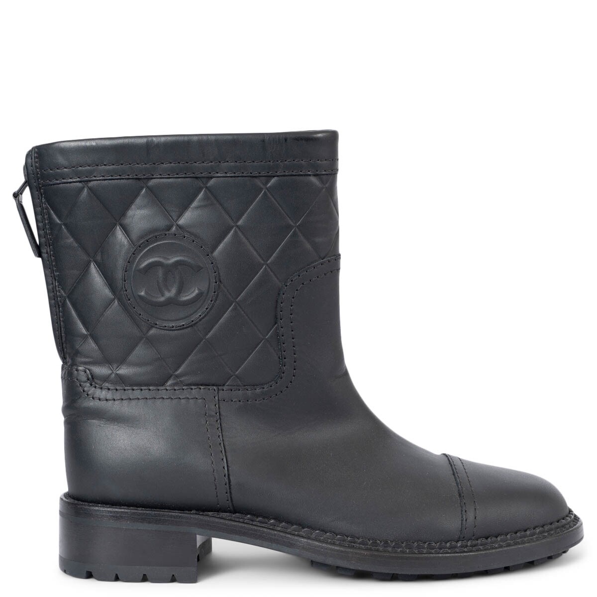 69557 auth CHANEL black leather 2014 BIKER Boots Shoes 37 | eBay