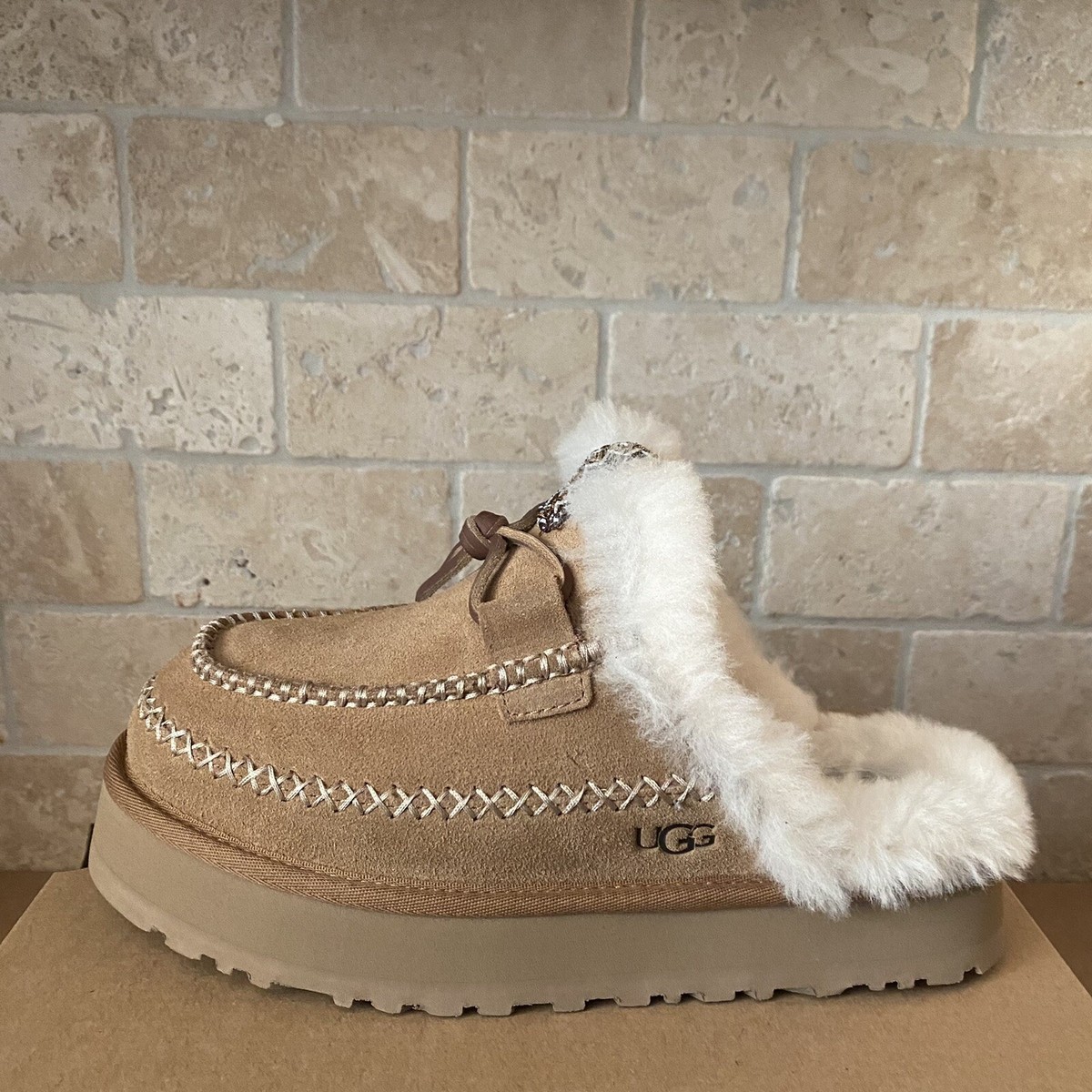 UGG DISQUETTE ALPINE CHESTNUT SHEEPSKIN SUEDE SLIPPERS SHOES WOMEN