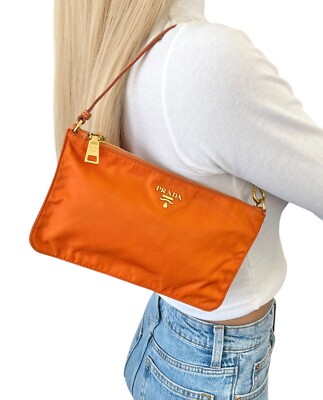 PRADA Vintage Logo Mini Shoulder Bag Pochette Pouch Orange Nylon