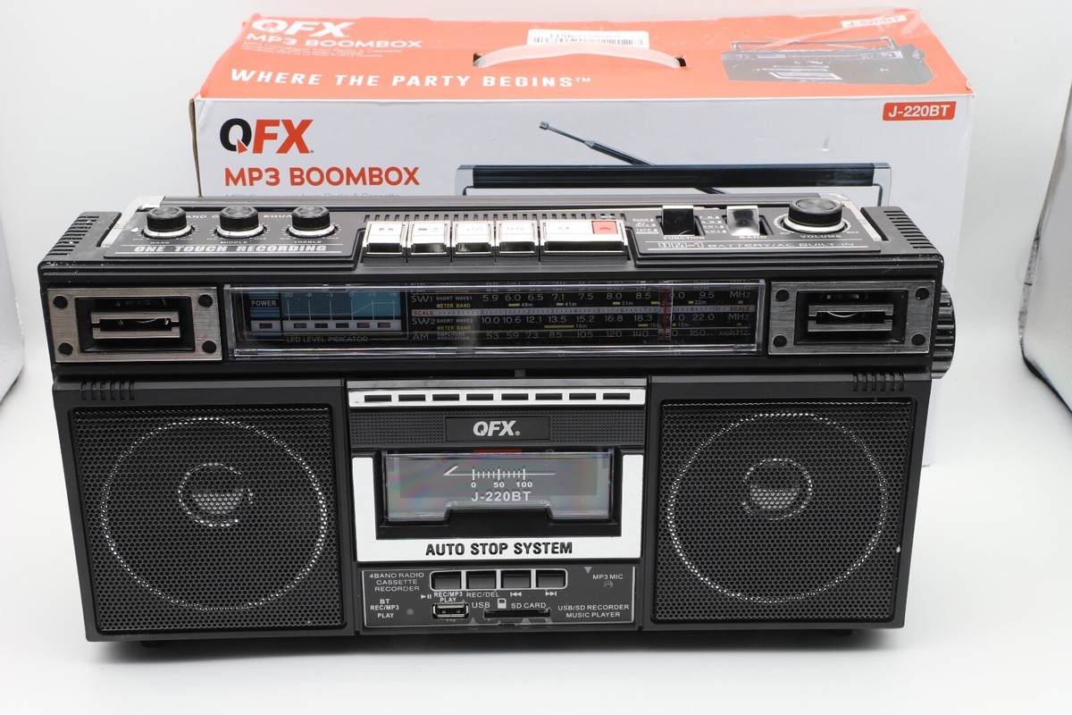 QFX J220BT ReRun X Cassette Player Boombox with 4-Band Radio, MP3