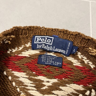 Vintage Ralph Lauren Polo Aztec USA Flag Sweater M Cotton Linen