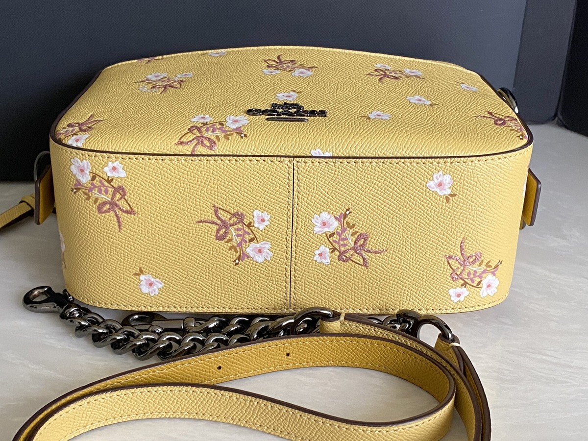 Coach Floral Bow Print Yellow/pink glitter Camera Crossbody