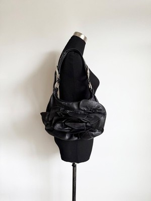 Yves Saint Laurent FW2003 Nadja Leather Shoulder Bag Black Ruffle