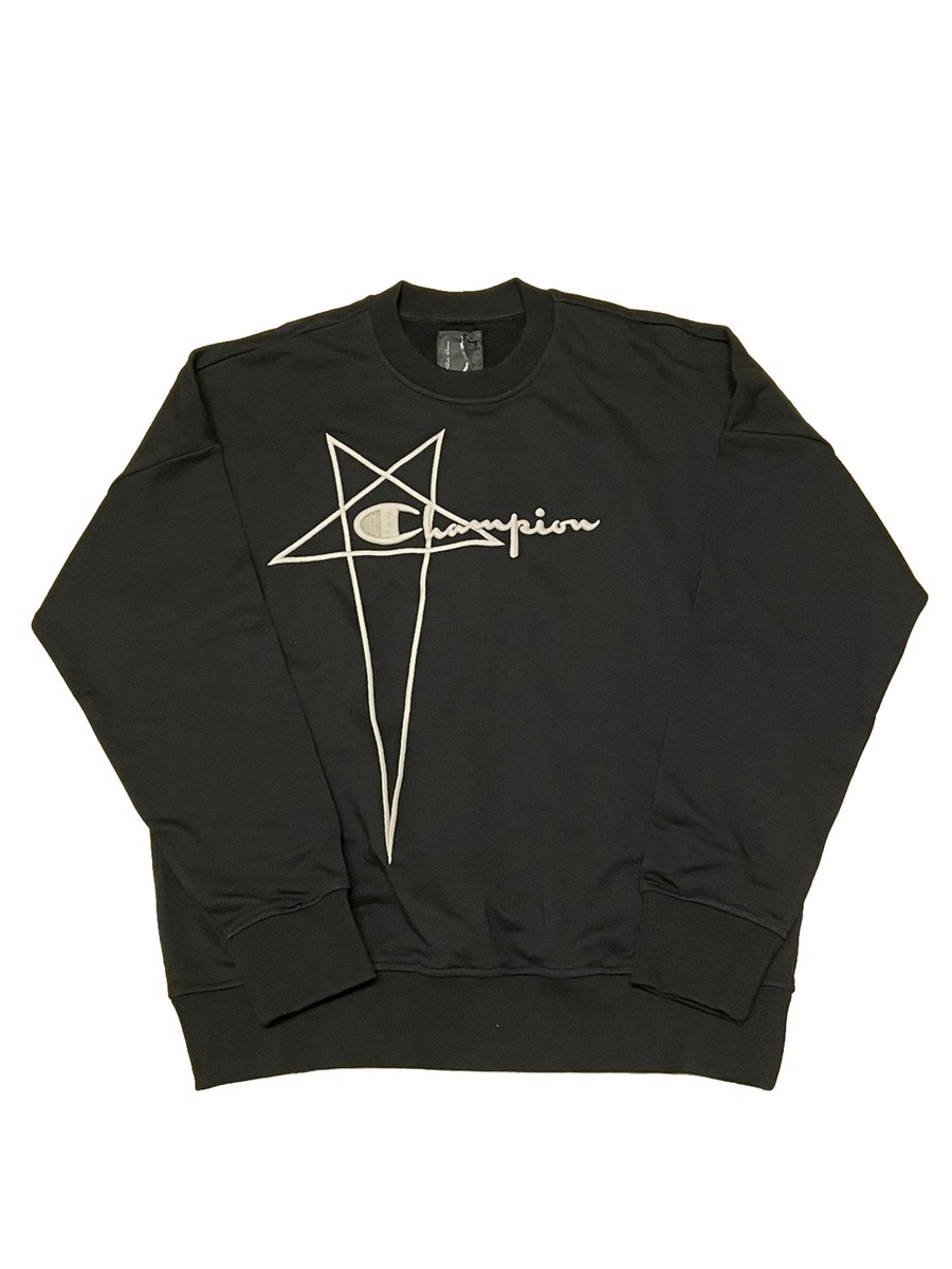 Rick Owens x Champion Star Crewneck Sweatshirt Black Men's Size