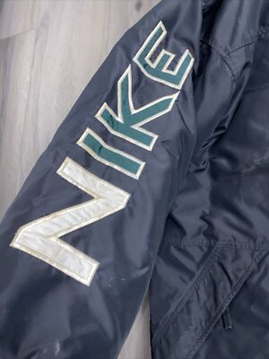 NIKE Reversible Puffer Coat Vintage Black/Green 90s Swoosh XL long
