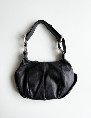 Yves Saint Laurent FW2003 Nadja Leather Shoulder Bag Black Ruffle