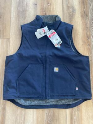 Carhartt Flame Resistant Duck Blue Sherpa Lined Vest 0V4981 Mock