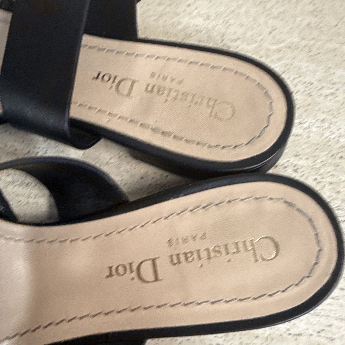 CHRISTIAN DIOR D-Dior Black Canvas Leather Pointed Toe Gold Flat