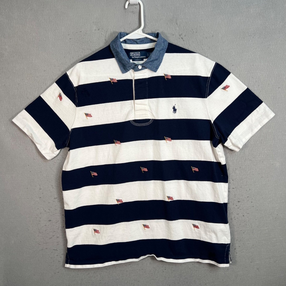 Polo Ralph Lauren Mens Classic Fit Blue White Striped American