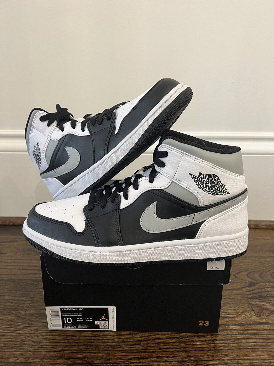 NIKE AIR JORDAN 1 MID WHITE SHADOW 554724-073 BLACK LIGHT SMOKE