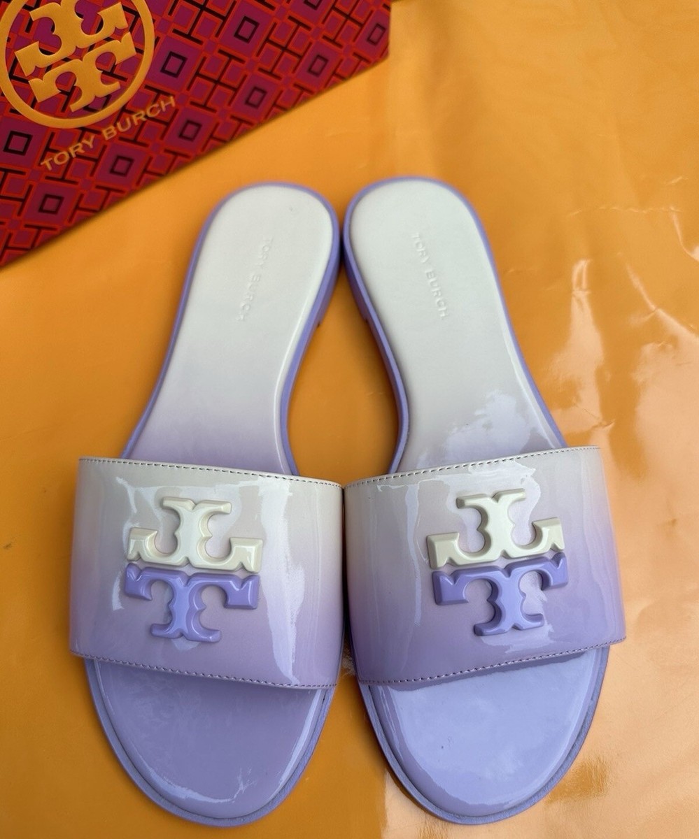 NIB Tory Burch Everly Slide Flat Soft Patent Leather Lavender