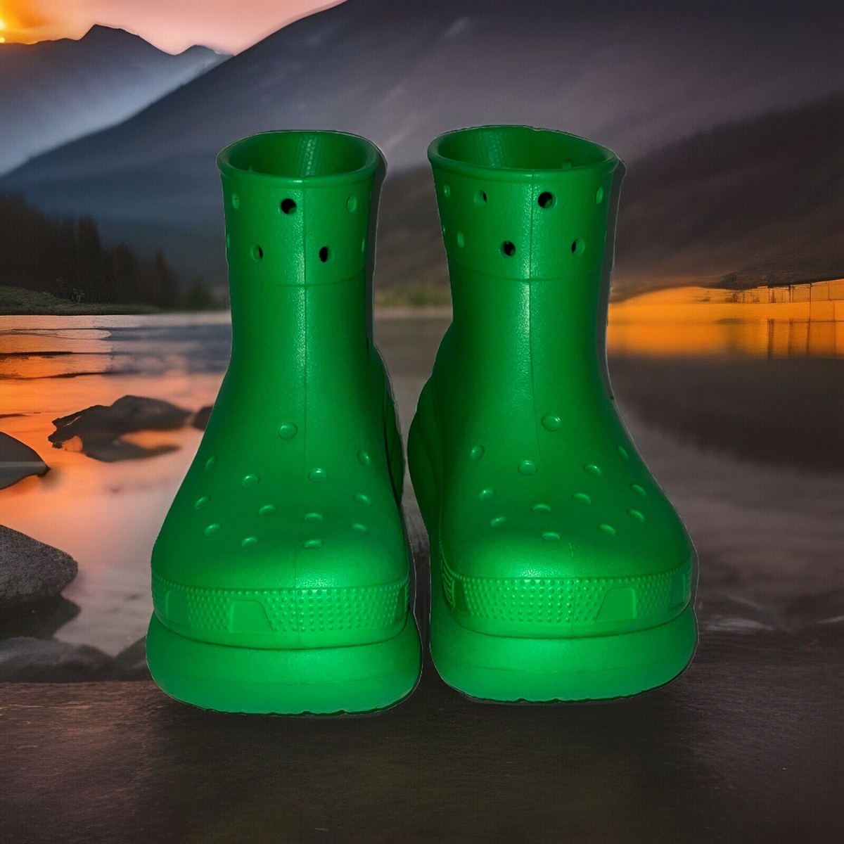 Crocs Classic Crush Waterproof Green Grass Rain Boots Men Size 6