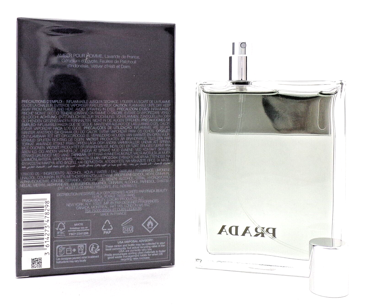 Prada AMBER POUR HOMME 3.3 oz. Eau de Toilette Spray for Men. New