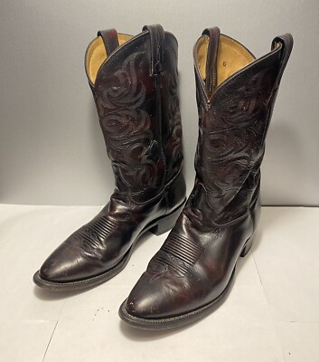 VTG Tony Lama Black Cherry Regal Leather Western Cowboy Boots Men