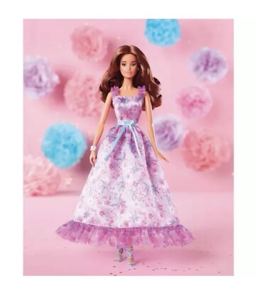 Barbie Birthday Wishes Collectible Doll 2024 Brunnette Lilac Dress