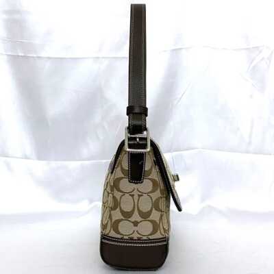 Coach 2way Shoulder Bag Beige Brown Signature F13972 Good