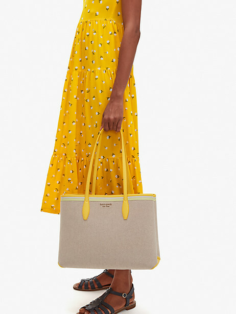 Kate Spade All Day Canvas Large Tote Bag w/ Wristlet Pouch Leather
