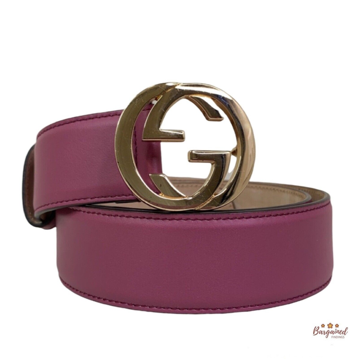 Authentic Gucci Pink Calfskin Leather Gold Interlocking G Buckle
