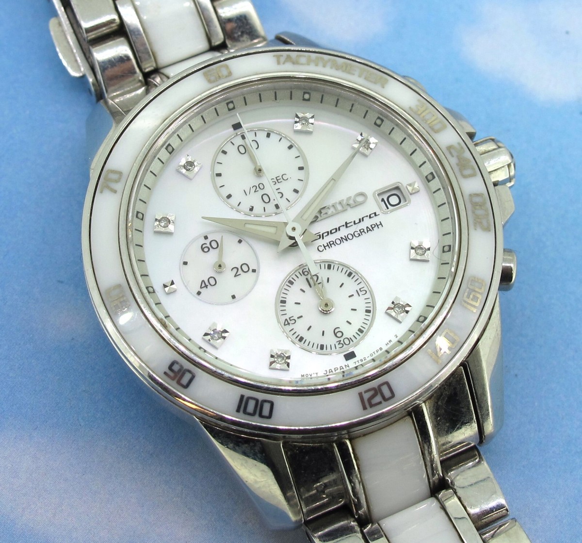 Seiko 7T92-0NH0 Sportura MOP Dial Chronograph Quartz Wristwatch 38