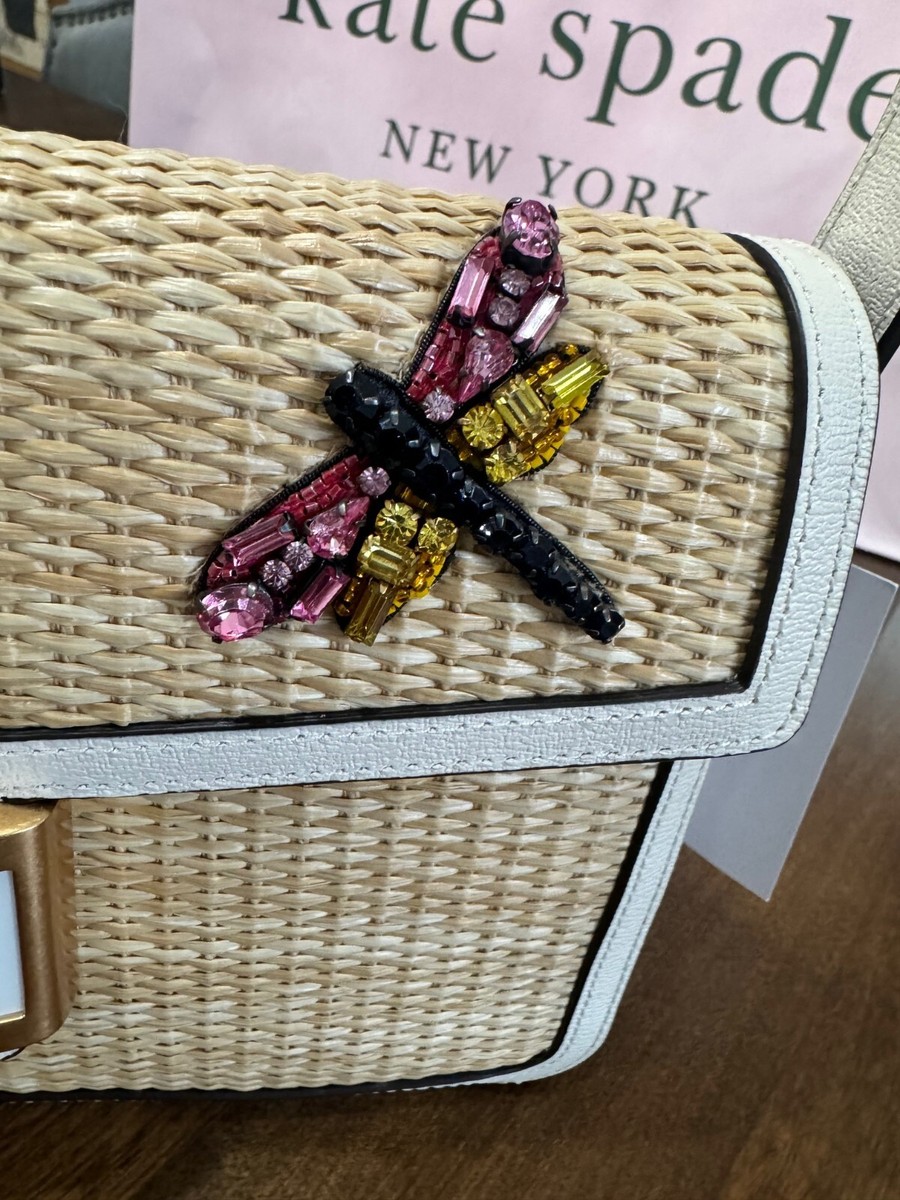 Kate Spade Katy Dragonfly Embellished Straw Medium Shoulder Bag