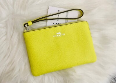 Coach Corner Zip Wristlet in Bright Yellow Leather 58032 New With