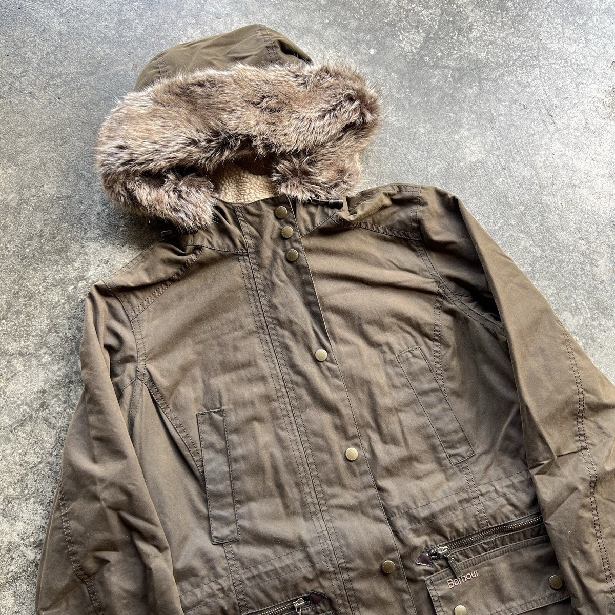 Barbour Kelsall Wax Parka Fur Hood Tartan Lined Green Coat Jacket