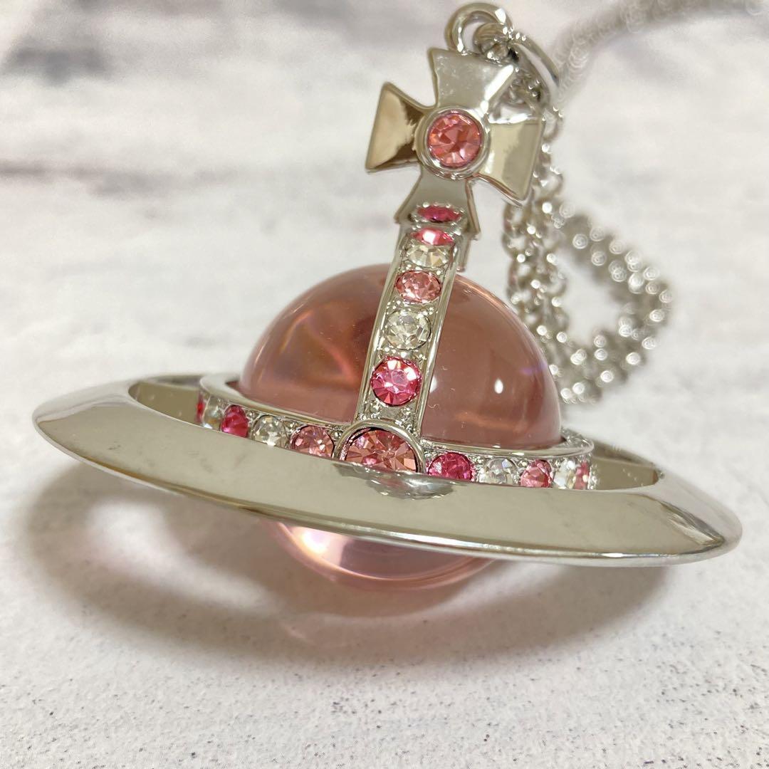 Vivienne Westwood Necklace Medium Orb Pink Silver Top 6.5 x 6cm