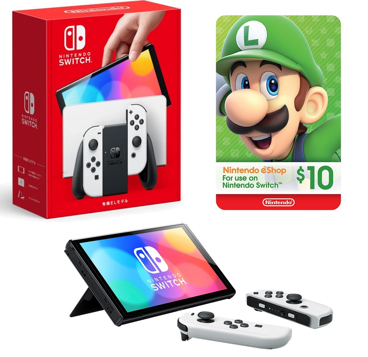 NEW Nintendo Switch OLED 64GB White JoyCon Newest +FREE $10