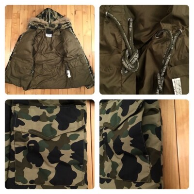 BAPE 1st camo green FUR Down jacket A Bathing Ape Size S | eBay