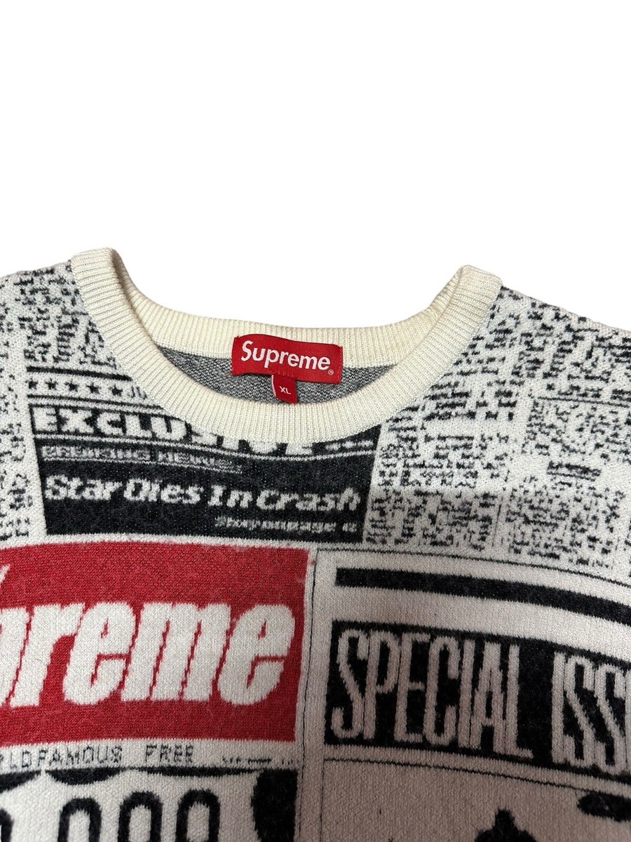 Supreme Newsprint Sweater Size XL (Shrunk) M Jumper Extrafine