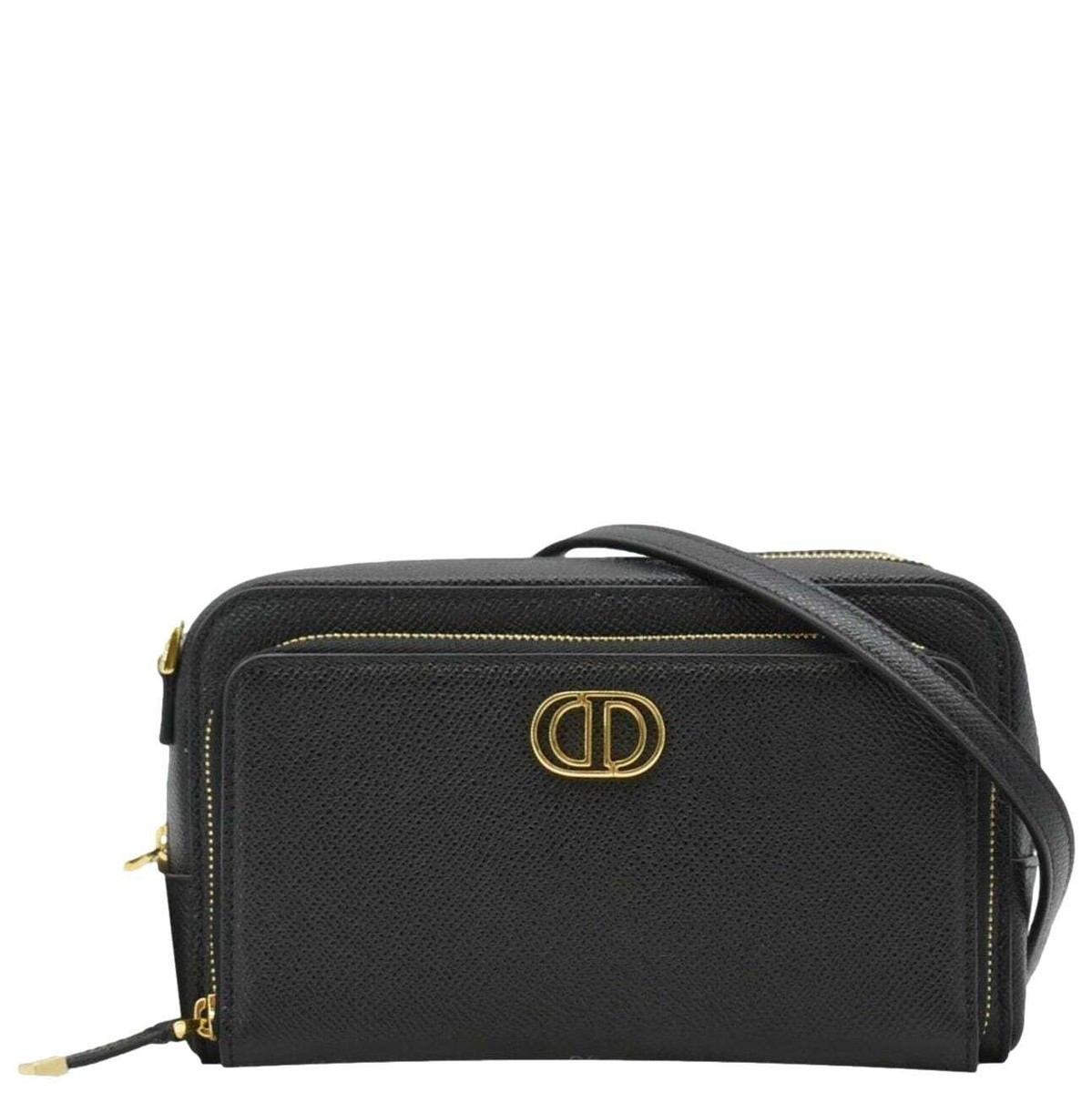 CHRISTIAN DIOR Caro Grained Leather Double Pouch Crossbody Bag